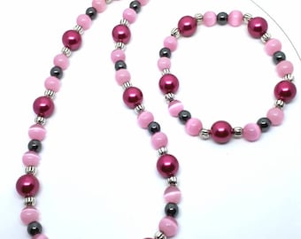 Pink Jewelry Set, Wedding Jewelry, Pink Necklace, Pink Bracelet, Mother of Bride, Mother of Groom, Boho Jewelry, Jewelry Set, Wedding Set