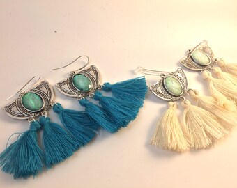 Opal Earrings / Tassel Earrings / Boho Earrings / Dangle Earrings / Bohemian Jewelry / Statement Jewelry / Statement Earrings /