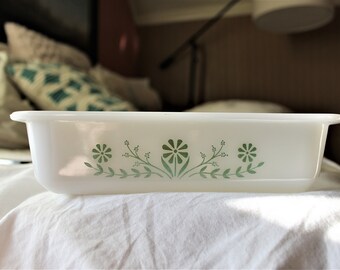 Square Glassbake with Green Flower Design 1960's