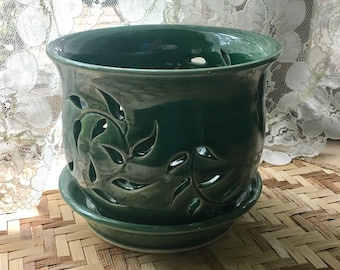 Handmade Orchid Pot in Forest Green