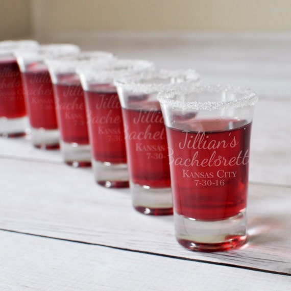 10 Bachelorette Party Engraved Shot Glasses Set of Ten