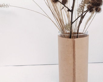 Leather Vase Vessel Small - Natural