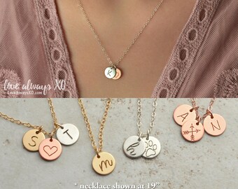 Small disk initial necklace, Personalized Necklace, Disk Necklace, circle tag necklace, bridesmaid gift, new baby, new mom gift