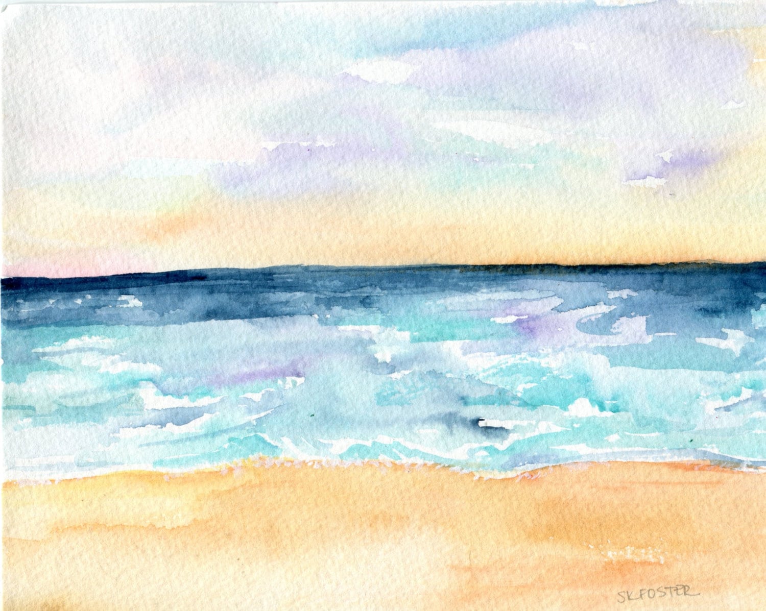 Florida Sunset Beach Seascape Watercolor Painting Original