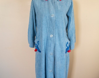50s 60s NOS Chenille Robe with Cherries Size Medium to Extra Large