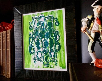 CAMEOS #051 | ornate screenprinted nursery art in bright green by Kathryn DiLego (8x10)