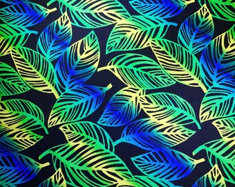 Blue and green fabric with leaves. Tropical foliage. Timeless Treasures. Quilting Cotton Fabric. Choose your cut.