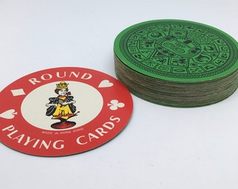 Round Mayan Calendar playing Cards - Complete Deck of Tiki Round Playing Cards - Circle Deck of Totem Face Cards