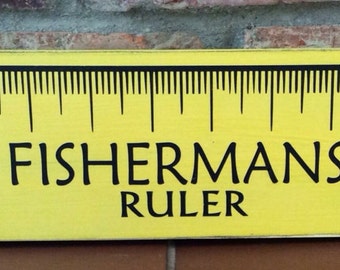 Fishermans ruler. Hunting and fishing decor. Man cave, boy room, boy nursery. Rustic. Woodland nursery. Painted wood sign