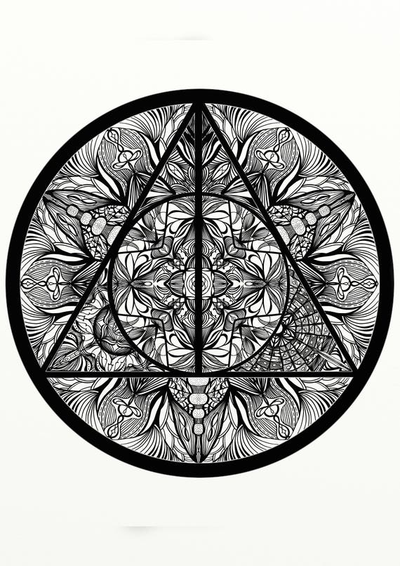 Harry Potter Deathly Hallows inspired Adult Coloring Mandala
