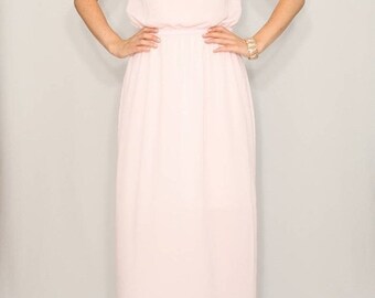 SALE Maxi dress summer chiffon Pale pink Bridesmaid dress Long dress Party dress Keyhole dress