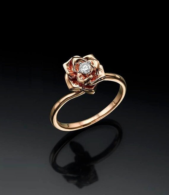 Flower Engagement Ring Rose Ring Flower Ring Rose 14K Gold