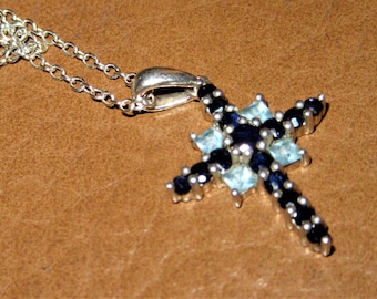 Topaz and sapphire 925 silver cross
