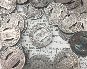 Set of 3 Tokens -vintage Eau Claire transportation bus City transit tokens - bus fare token - subway token - token - vintage token
