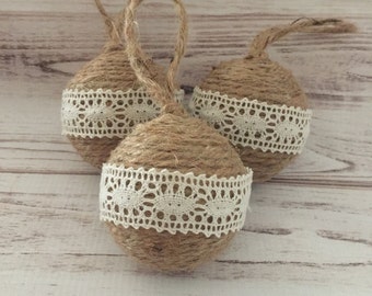 Twine Ornaments, Lace Ornament, Rustic Christmas Ornaments, Primitive Ornaments, Ornament Set, Christmas Decorations, Gift For Her, Handmade