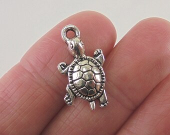 8 Turtle charms, 23x12mm, antique silver finish