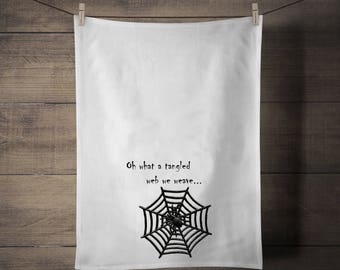 Oh What a Tangled Web Tea Towel - Halloween - Gothic - Spider - Gift - Towel - Kitchen - Kitchenware