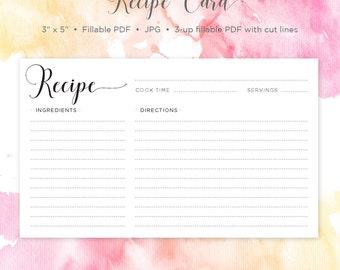 Recipe Card | 3x5 Recipe Card | Printable Recipe | Printable Card | Recipe | Printable | Recipe Cards | Instant Download | Recipe Template
