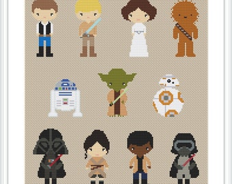 Star Wars cross stitch pattern PDF Pixel people Starwars trilogy Counted cross stitch chart X219