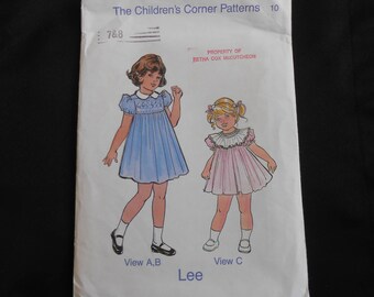 Children's Corner pattern Lee size 7-8 Sewing Pattern Girl Smocked Yoke Dress Smocked Collar 1981, Classic High Yoke Heirloom Uncut Unused