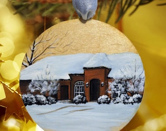 First Home Ornament, Custom House Painting, Hand Painted and Wood Burned