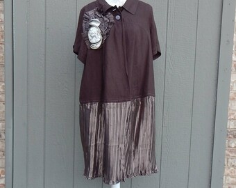 Altered Women's Brown Linen Jacket,Altered Couture, Size 18/20 Dark Brown LagenLook Top, Bohemian Style, Women's Top, Refashioned Jacket