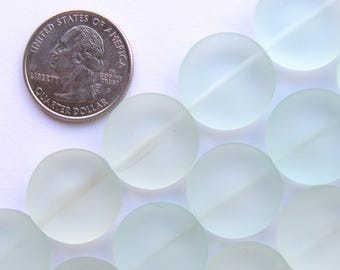 Sea Glass BEADS 20mm Coin U-Pick HANK 5 Strands blue purple aqua Cushioned making sea glass jewelry
