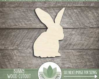 Bunny Wood Cut Shape, Unfinished Wood Bunny Rabbit Laser Cut Shape, DIY Craft Supply, Many Size Options
