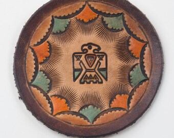 Handmade Genuine Leather Native American Thunderbird Coaster