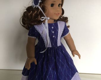 1850's Dress With Hat Fits American Girl Dolls