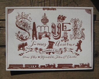 Vintage Toys Letterpress Birth Announcements
