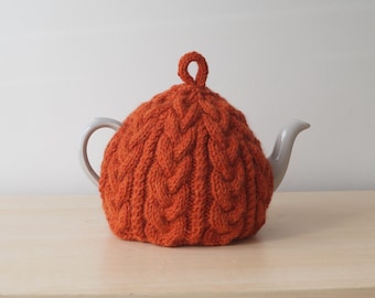 Tea Cosy, Cable Knitted Cozy, Burnt Orange - BAILEY