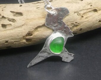 Sea glass necklace, Sea glass and Silver necklace, Silver Dinosaur necklace, Sea glass, Seaglass necklace, Birthday gift, Unique gift.