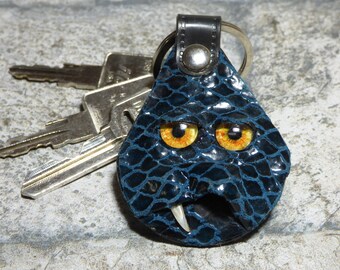 Hand Made Leather Key Chain Ring Fob With Face Eye Key Purse Charm Monster 344
