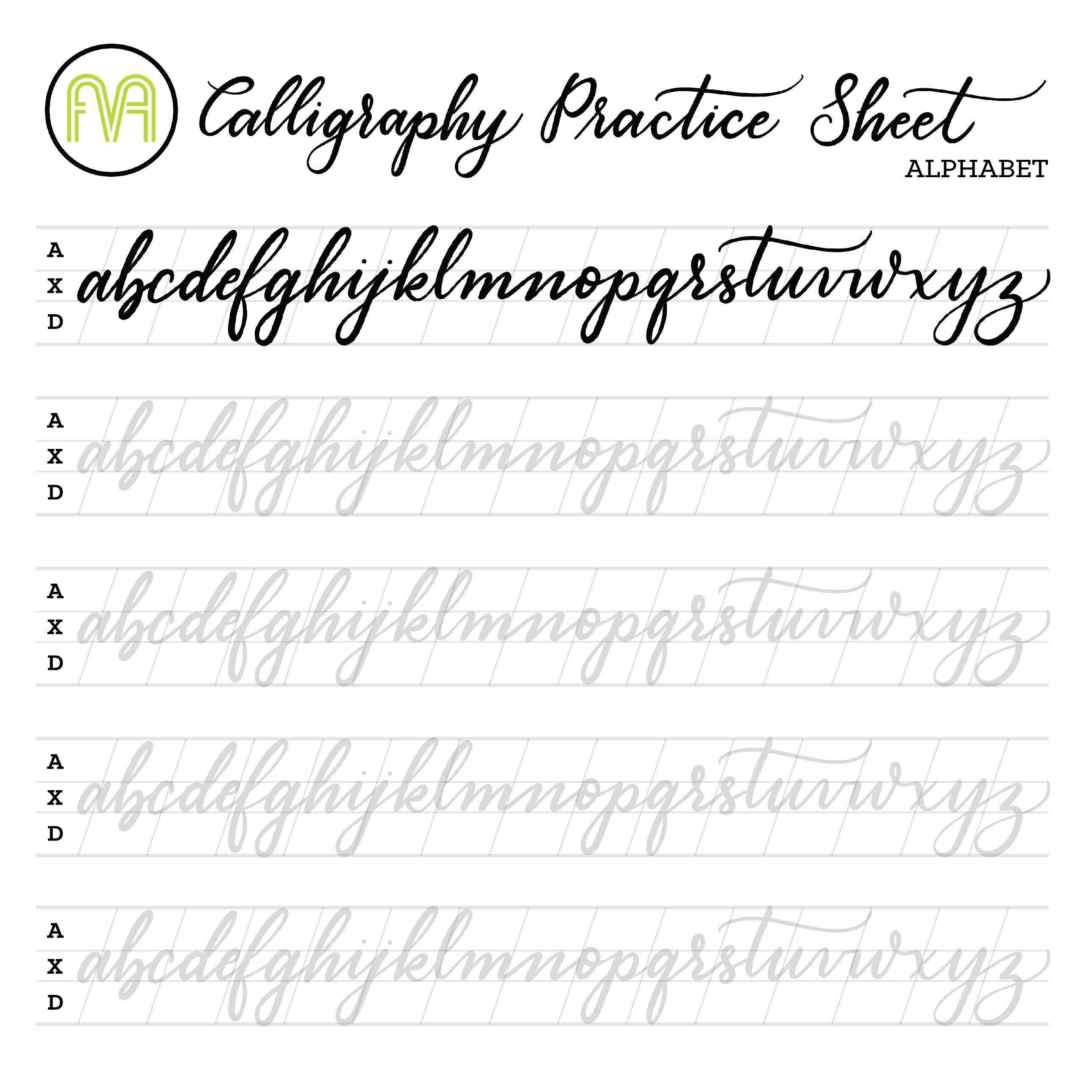 Free Printable Calligraphy Alphabet Worksheets