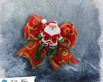 Red and Green Swirl Santa Hair Bow | 3in French Barrette | Hand Crafted