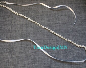 Crystal Bridal Sash | Silver Skinny Wedding Belt | Thin Rhinestone Wedding Sash SB-18