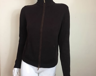 Lauren RALPH LAUREN Women’s Sweater - SZ M - Brown Cotton Zip Up