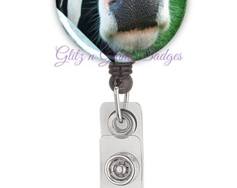 Cow Retractable ID Badge Holder Reel, Funny Badge Reel, Farm Animal Badge Tag Holder, Office Id Holder, Cow Badge Reel - GG1008