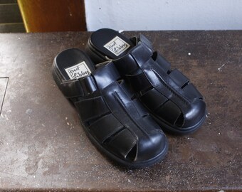 Vintage Black Leather Mules with Buckle Doc Martens Style Womens 6.5