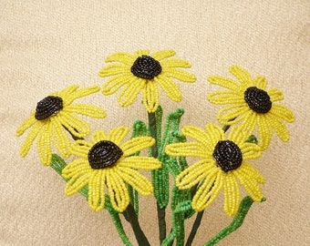 Handmade Yellow Black Eyed Susan's .. French Beaded Flowers