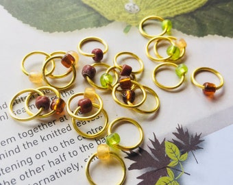 20 Knitting stitch marker rings Golden Brown