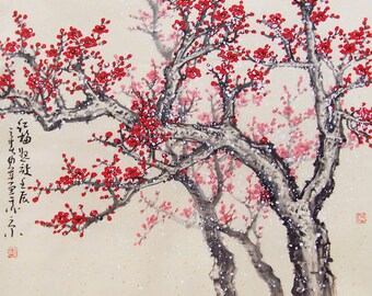 cherry blossom tree painting Original painting chinese art oriental art-Lovely cherry blossom tree No.44