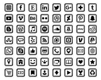 Noir dessein carré Social Media Icons Set | Transparent Avatar plat couleur boutons Blog site Web | Icônes numériques | Utilisation personnelle ou commerciale