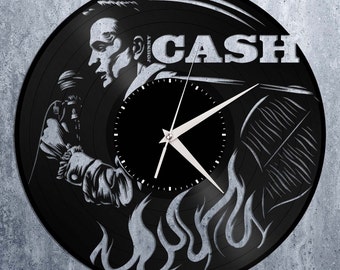 Johnny Cash Clock - Johnny Cash Wall Art Record Clock, Vinyl Record Clock, Unique Wall Clock, Large Wall Clock, Vinyl Clock