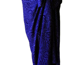 Indigo Beach Sarong Skirt Batik Pareo Womens Clothing Wrap Skirt Beach CoverUp - Dark Indigo Blue Starry Nite Spiral Motif Sarong Wrap Skirt