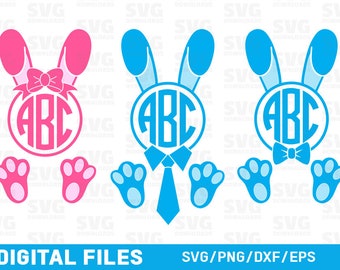 Easter Bunny SVG Monogram Frame, Easter Monogram SVG, Monogram Frames, Rabbit Ears, Bowtie svg, Silhouette Cut Files, Cricut Cut Files