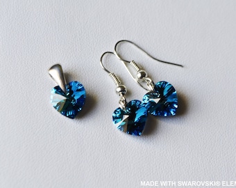 SWAROVSKI crystal blue heart ornament / silver plated