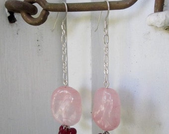 Vintage Pink Japanese Lampwork Glass and Garnet Earrings