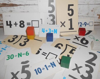 Vintage Math Flash Cards, Vintage Paper Ephemera, Junk Journal, Collage